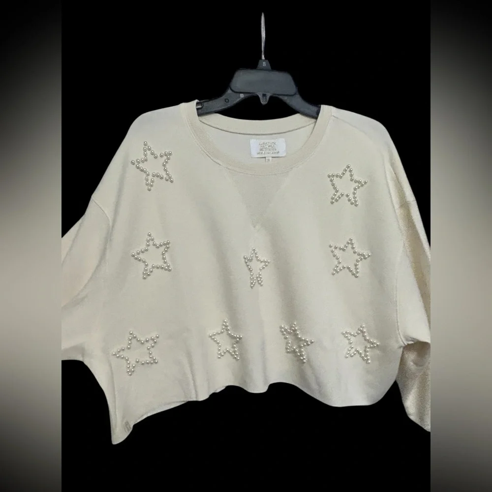 Cream Star Embellished Women's Sweater Simply Southern Size Small
